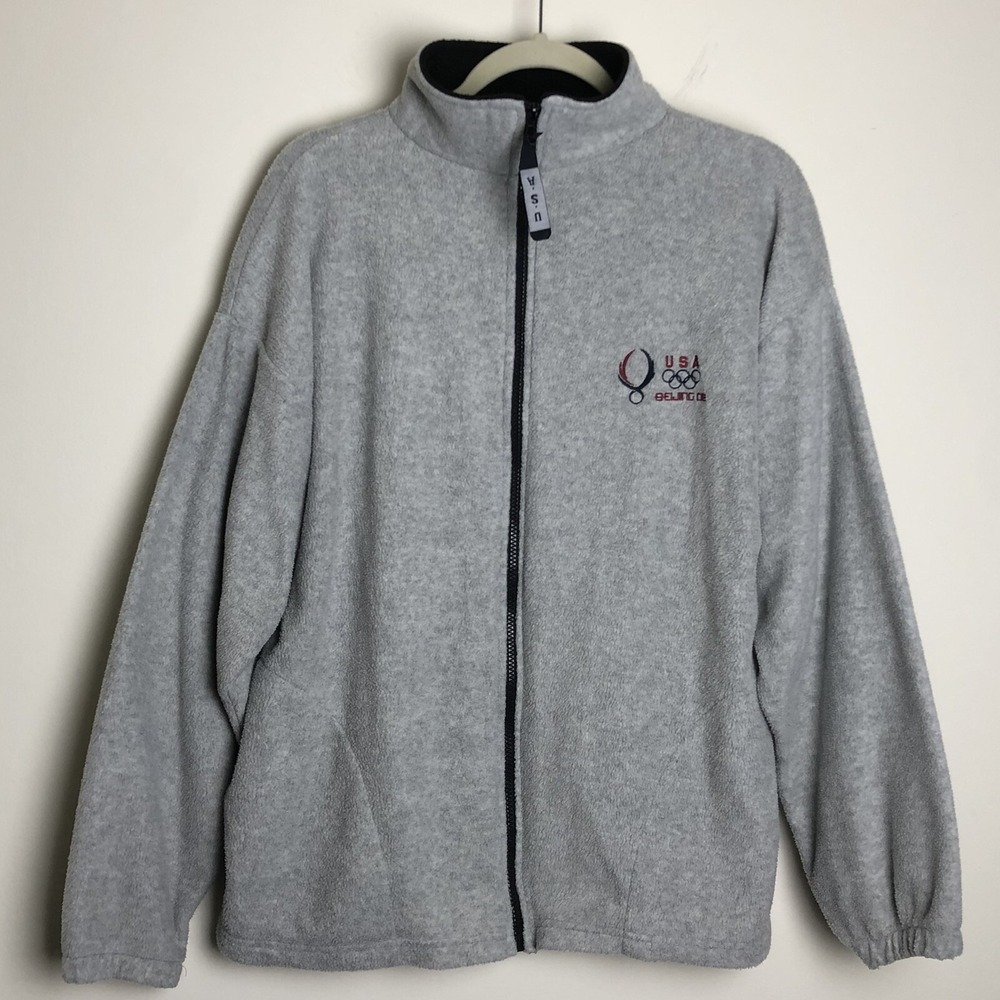 Olympics Jacket Mens Large 2008 Beijing Olympics Team USA Fleece Full Zip Gray